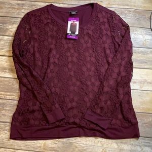 Adrianna Papell Merlot lace long sleeve top
